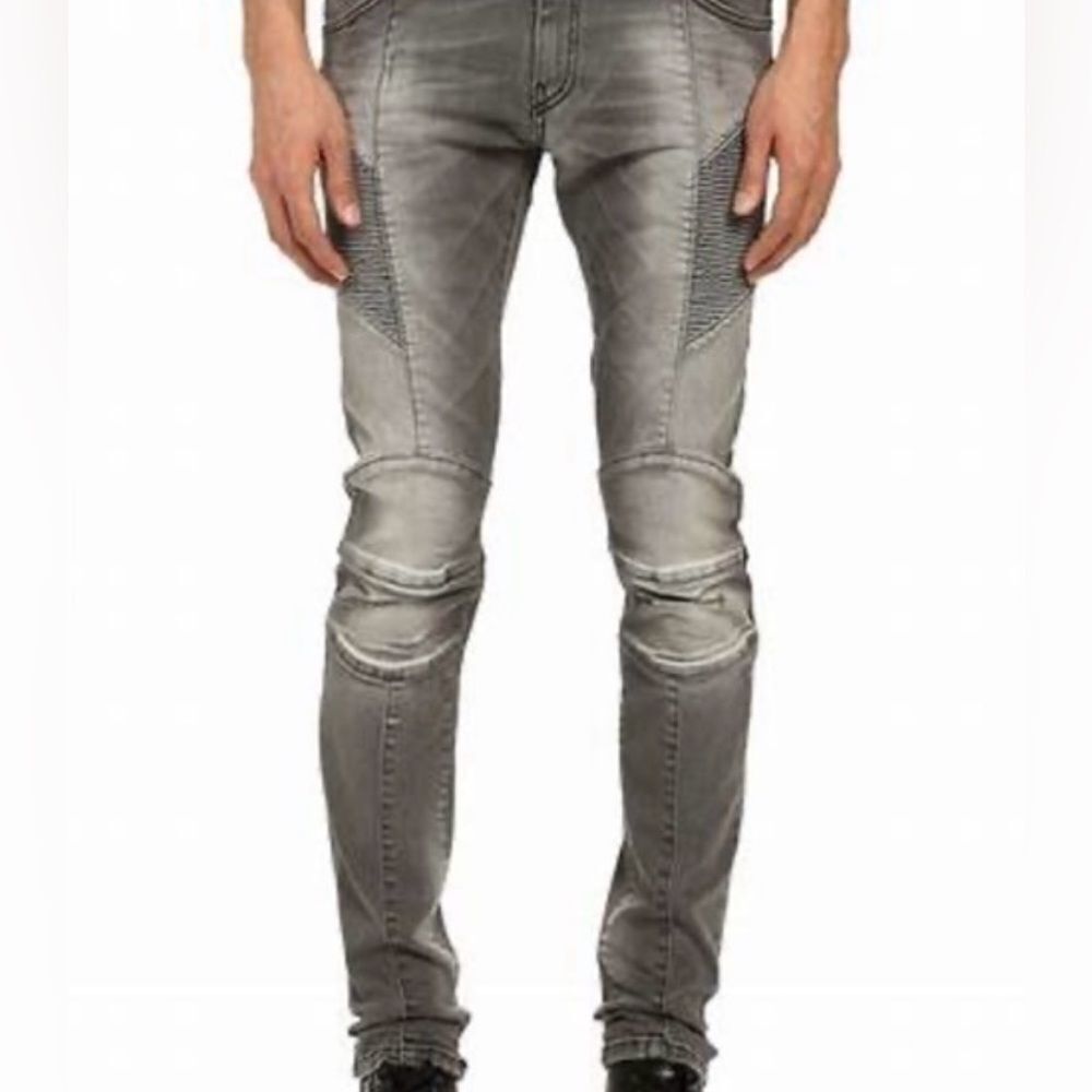Balmain Faded Biker Rib Jeans‎ in Gray size 31 NWT IN PACKAGING